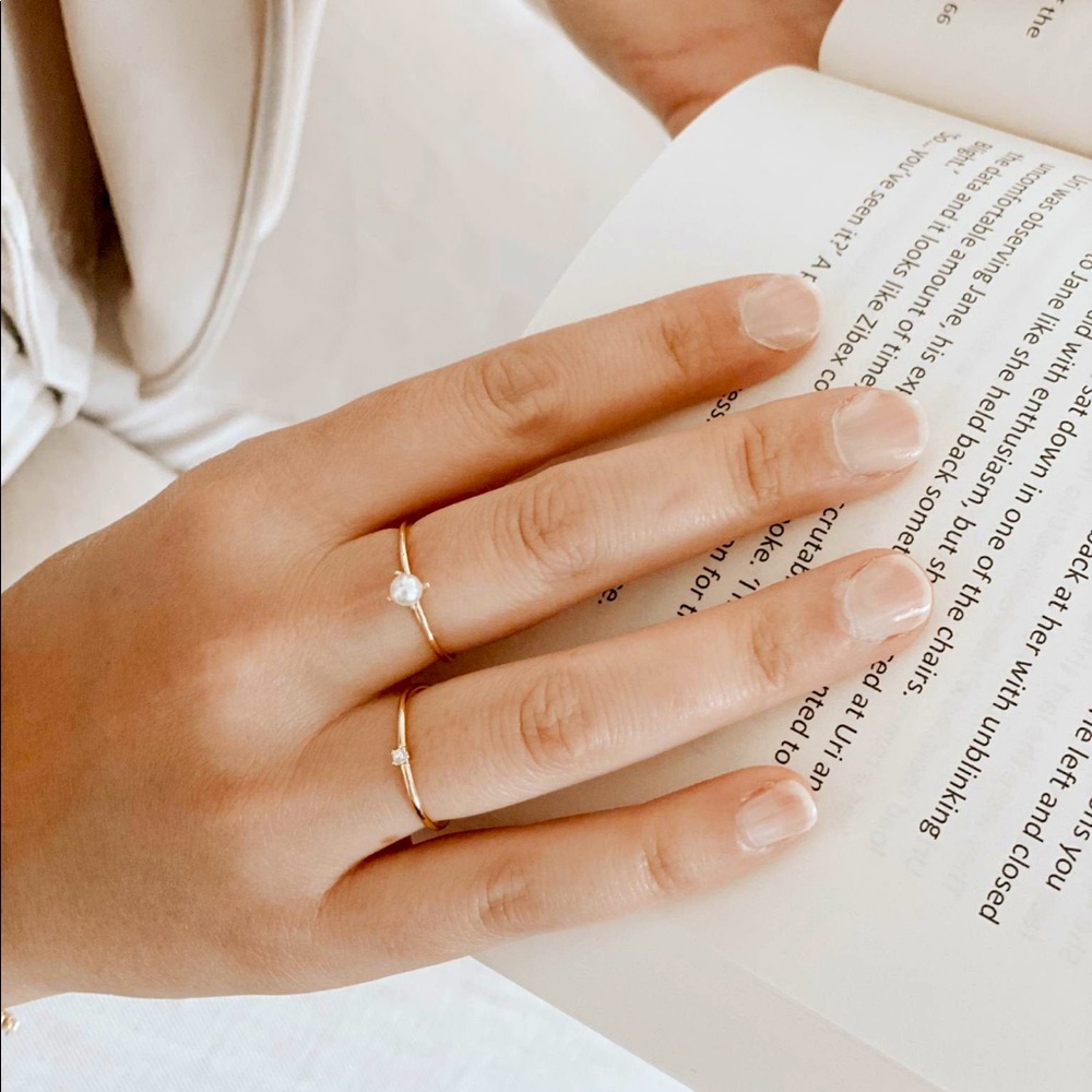 Dainty Gold Minimalist Ring With Pearl | Easy To
Layer solitaire | Stackable